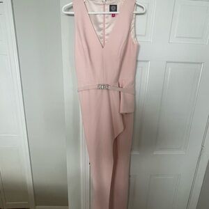 Vince Camuto Light Blush Pink Sleeveless V-Neck Jumpsuit with Decorative Belt